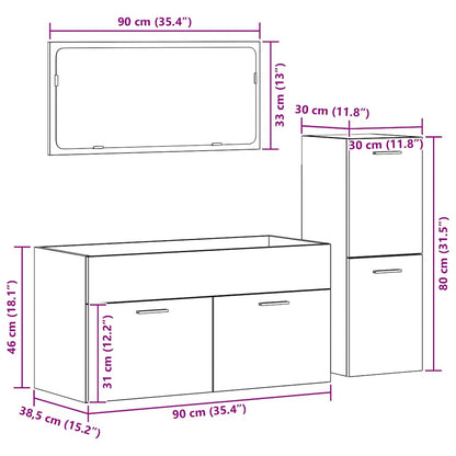 3 Piece Bathroom Furniture Set Old Wood Engineered Wood