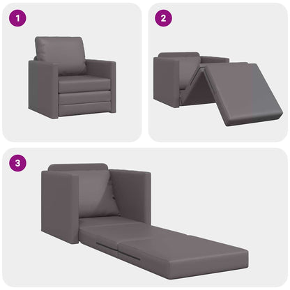 Floor Sofa Bed with Cushion Grey 74 x 77 x 81 cm Faux leather