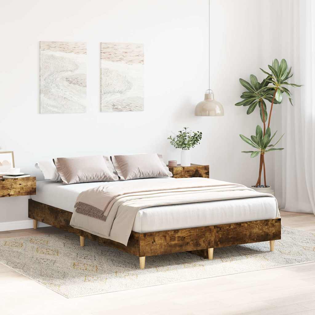 Bed Frame No Mattress Smoked Oak 120x200 cm Engineered Wood