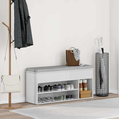 Shoe Bench High Gloss White 102x30.5x45 cm Engineered Wood