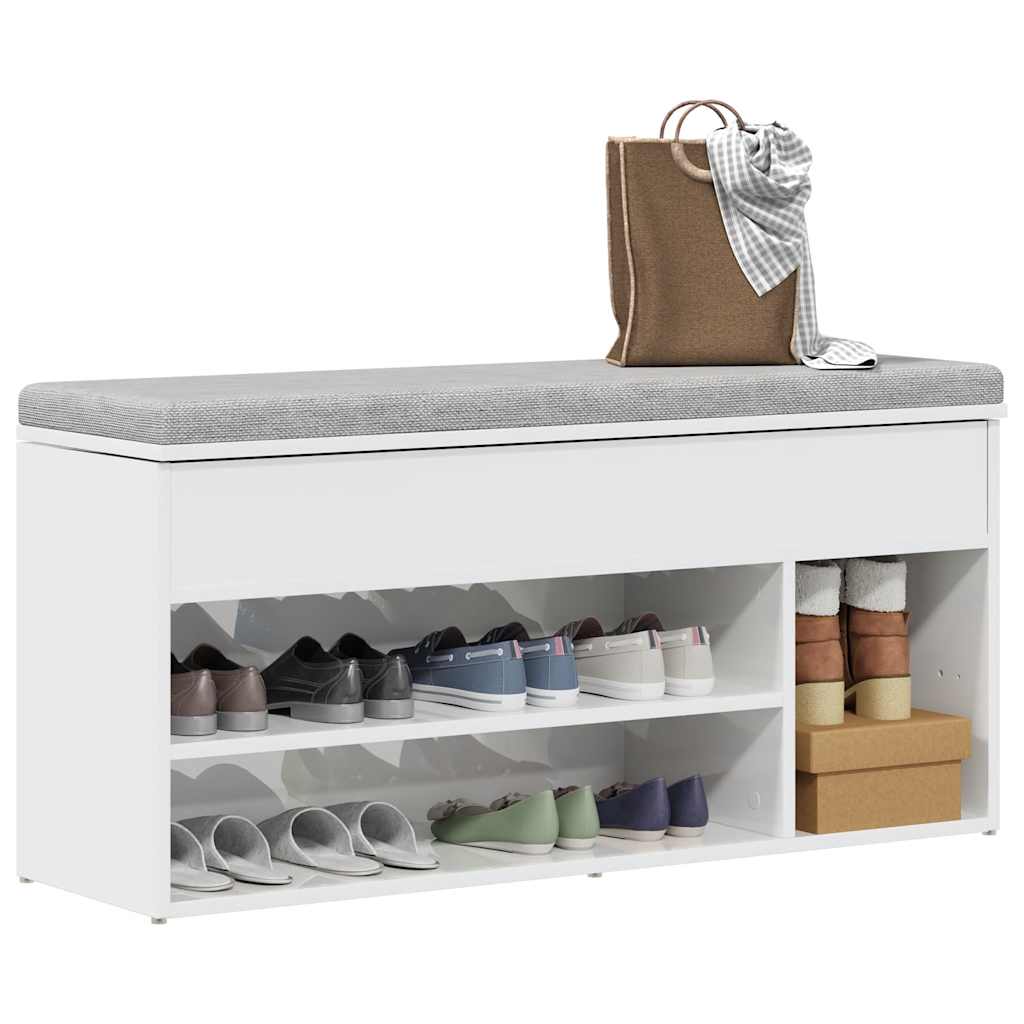 Shoe Bench High Gloss White 102x30.5x45 cm Engineered Wood