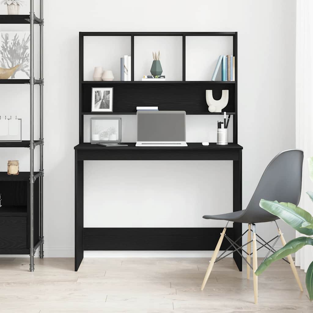 Desk with Shelves Black Oak 102x45x148 cm Engineered Wood