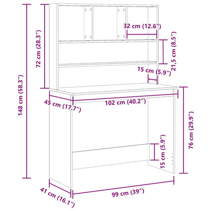 Desk with Shelves Black Oak 102x45x148 cm Engineered Wood