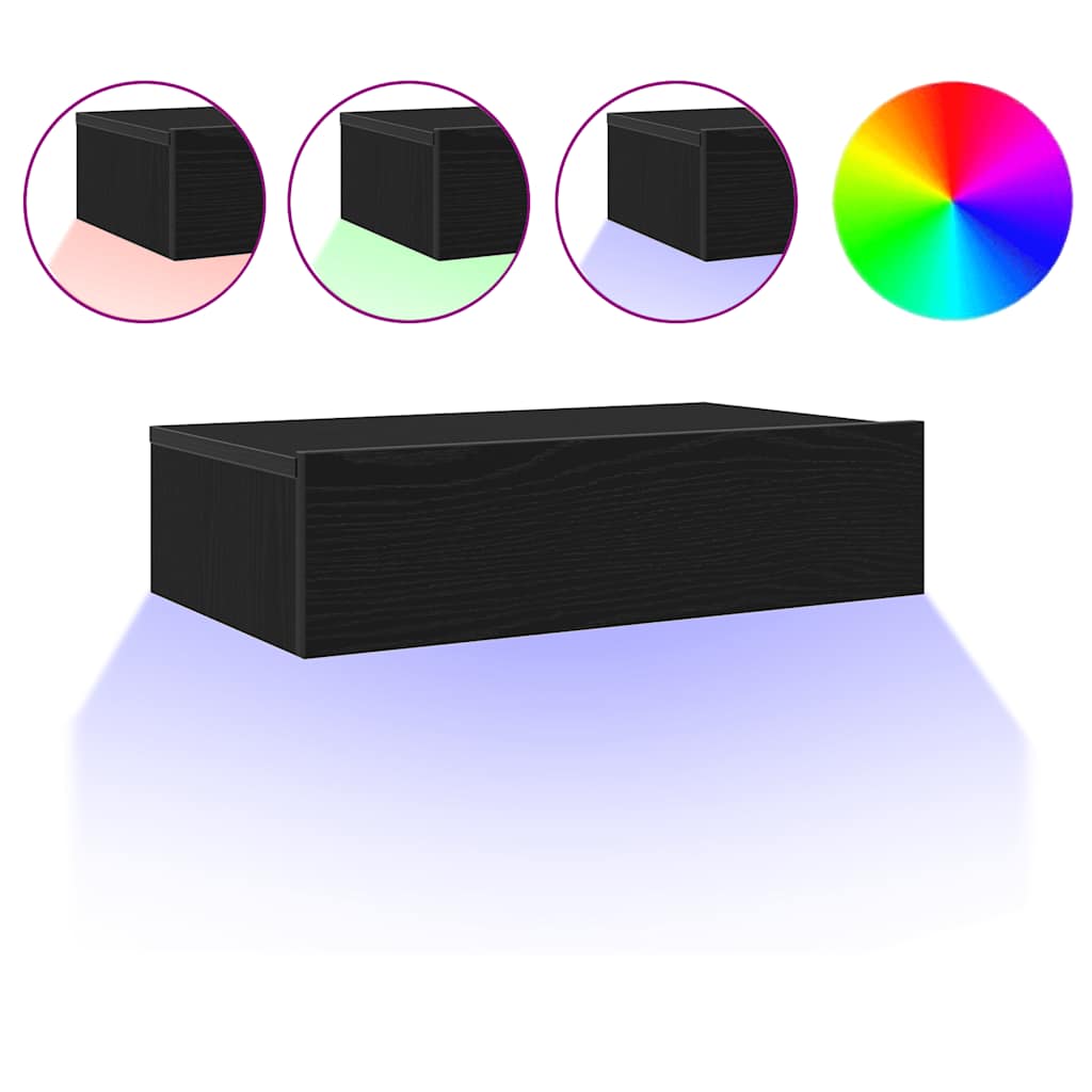 TV Cabinet with LED Lights Black Oak 60x35x15.5 cm