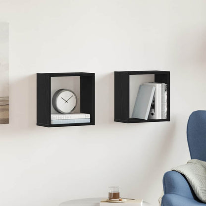 Wall Cube Shelves 2 pcs Black Oak 30x15x30 cm Engineered Wood