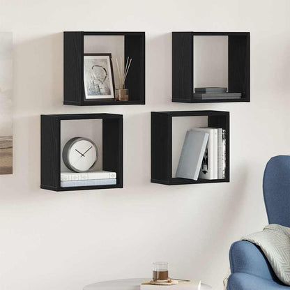 Wall Cube Shelves 4 pcs Black Oak 30x15x30 cm Engineered Wood