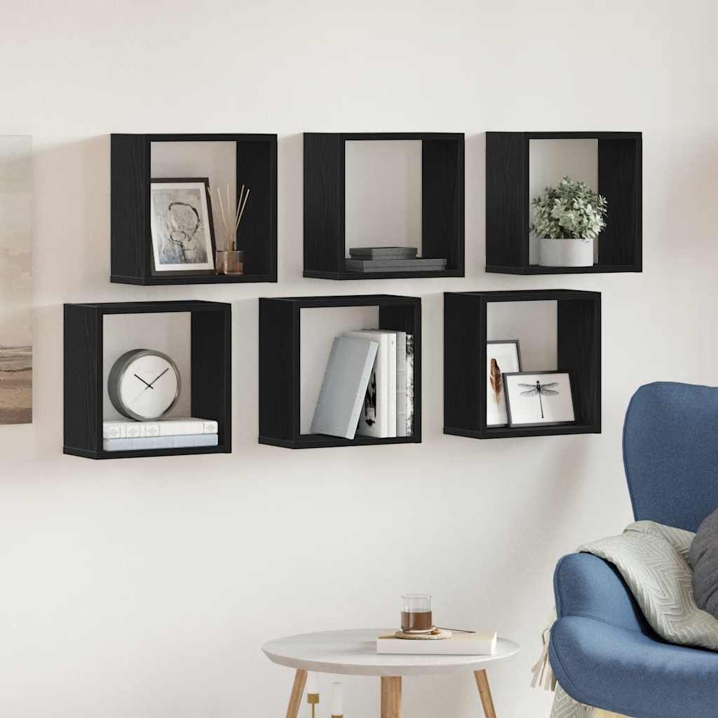 Wall Cube Shelves 6 pcs Black Oak 30x15x30 cm Engineered Wood