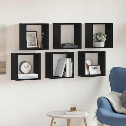 Wall Cube Shelves 6 pcs Black Oak 30x15x30 cm Engineered Wood