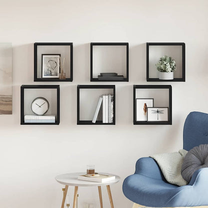 Wall Cube Shelves 6 pcs Black Oak 30x15x30 cm Engineered Wood