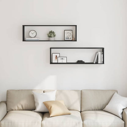 Wall Cube Shelves 2 pcs Black Oak 100x15x30 cm Engineered Wood