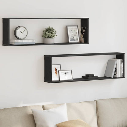 Wall Cube Shelves 2 pcs Black Oak 100x15x30 cm Engineered Wood
