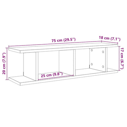 Wall Shelves 2 pcs Black Oak 75x18x20 cm Engineered Wood