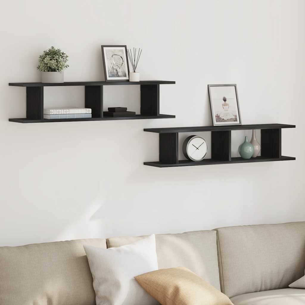 Wall Shelves 2 pcs Black Oak 90x18x20 cm Engineered Wood