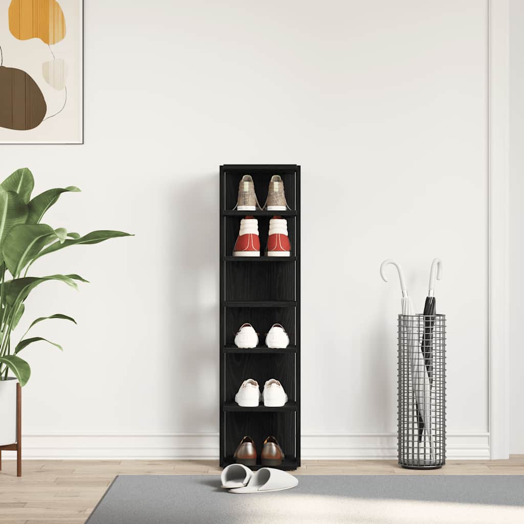 Shoe Cabinet Black Oak 25x27x102 cm Engineered Wood