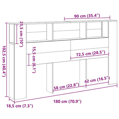 Headboard Cabinet with Shelf Black Oak 180 x 18.5 x 102.5 cm