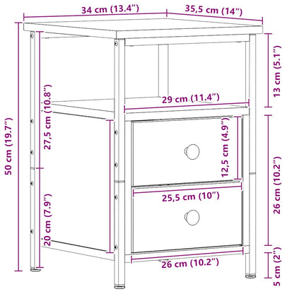 Bedside Cabinet Black Oak 34x35.5x50 cm Engineered Wood