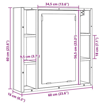 Bathroom Mirror Cabinet Black Oak 60x16x60 cm Engineered Wood