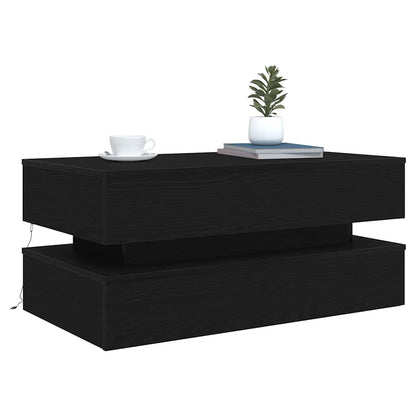 Coffee Table with LED Lights Black Oak 90x50x40 cm