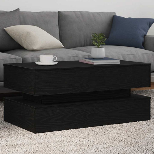 Coffee Table with LED Lights Black Oak 90x50x40 cm