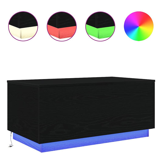 Coffee Table with LED Lights Black Oak 90x50x40 cm