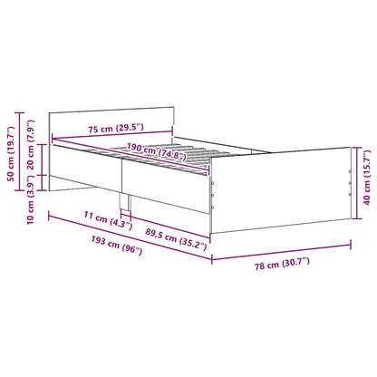 Bed Frame without Mattress Old Wood 75x190 cm Engineered Wood