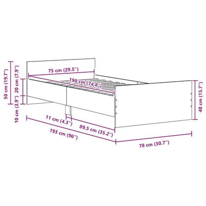 Bed Frame without Mattress Black Oak 75x190 cm Engineered Wood