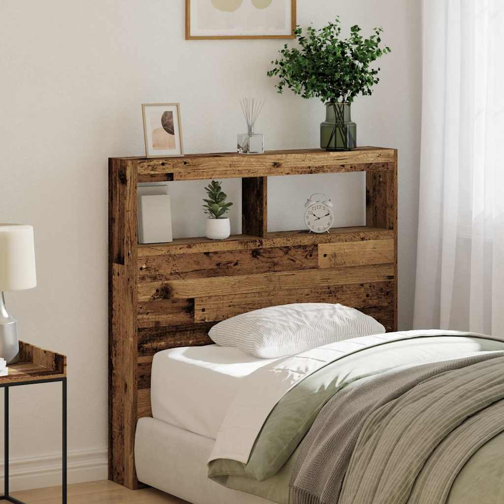 Headboard Cabinet with LED Old Wood 100x17x102 cm