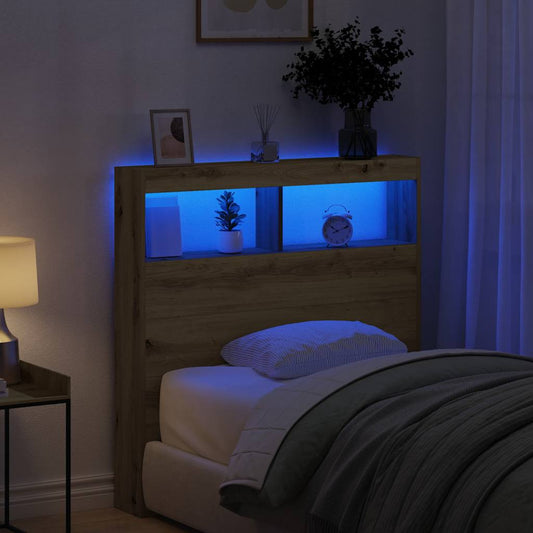 Headboard Cabinet with LED Artisan Oak 100x17x102 cm