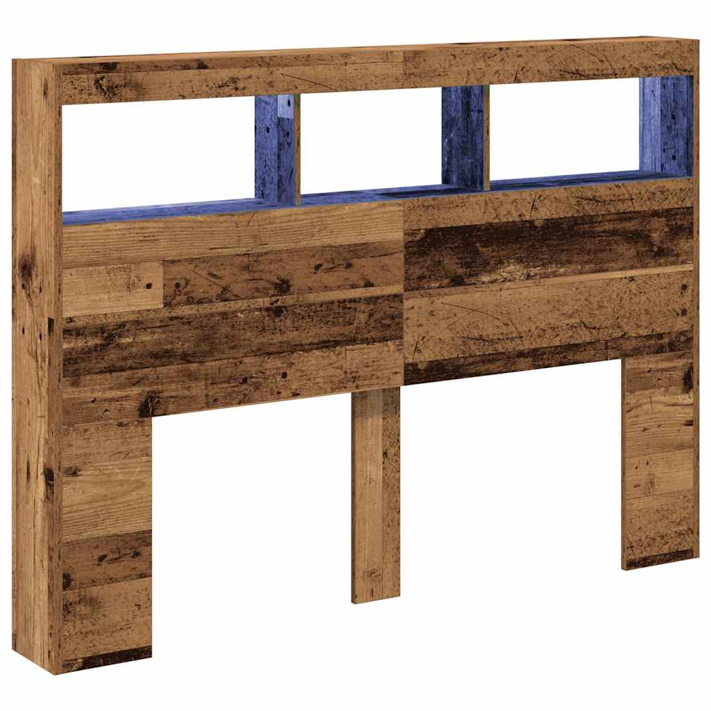 Headboard Cabinet with LED Old Wood 140x17x102 cm