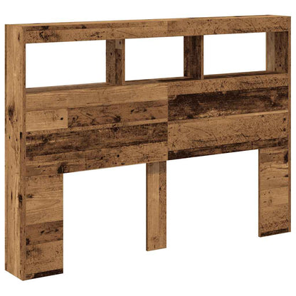 Headboard Cabinet with LED Old Wood 140x17x102 cm
