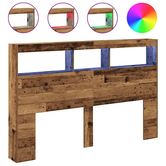 Headboard Cabinet with LED Old Wood 160x17x102 cm