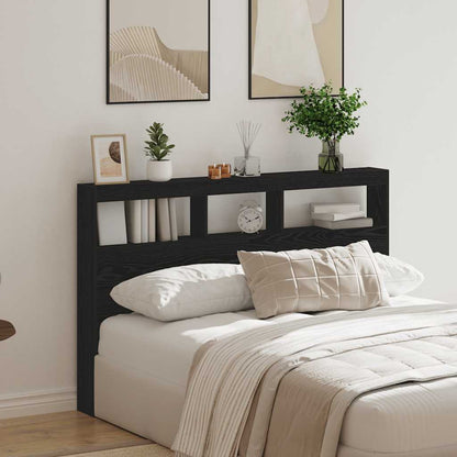 Headboard Cabinet with LED Black Oak 160x17x102 cm