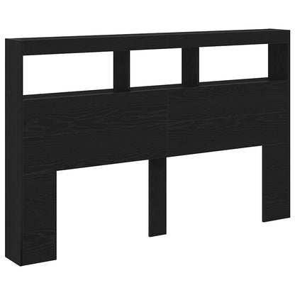 Headboard Cabinet with LED Black Oak 160x17x102 cm