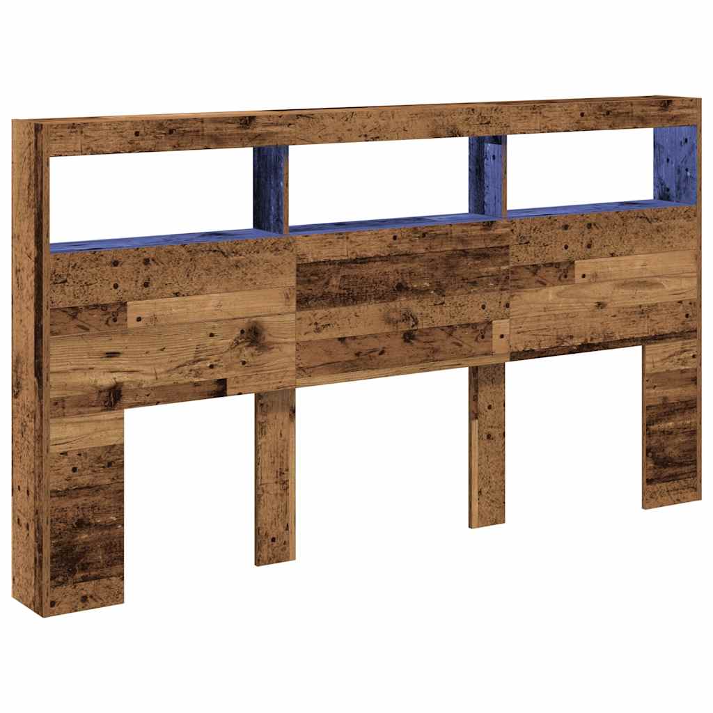 Headboard Cabinet with LED Old Wood 180x17x102 cm