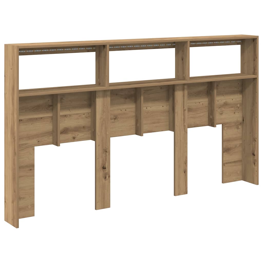 Headboard Cabinet with LED Artisan Oak 180x17x102 cm