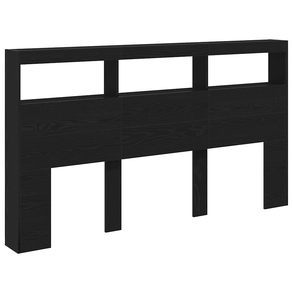 Headboard Cabinet with LED Black Oak 180x17x102 cm