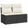 2 Piece Garden Sofa Set with Cushions Black Poly Rattan Acacia