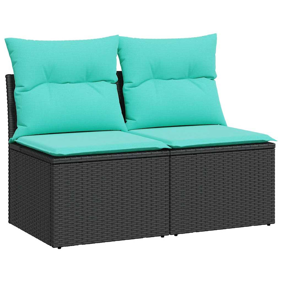 2 Piece Patio Sofa Set with Cushions Black Poly Rattan Acacia
