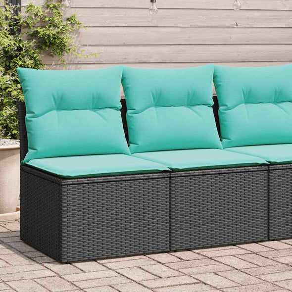 2 Piece Patio Sofa Set with Cushions Black Poly Rattan Acacia