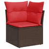 10 Piece Garden Sofa Set with Cushions Brown Poly Rattan Acacia