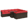 11 Piece Garden Sofa Set with Cushions Brown Poly Rattan Acacia
