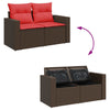10 Piece Garden Sofa Set with Cushions Brown Poly Rattan Acacia