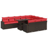 11 Piece Garden Sofa Set with Cushions Brown Poly Rattan Acacia