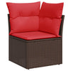 10 Piece Garden Sofa Set with Cushions Brown Poly Rattan Acacia