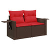 10 Piece Garden Sofa Set with Cushions Brown Poly Rattan Acacia