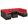 10 Piece Garden Sofa Set with Cushions Brown Poly Rattan Acacia