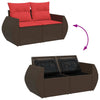 10 Piece Garden Sofa Set with Cushions Brown Poly Rattan Acacia
