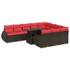11 Piece Garden Sofa Set with Cushions Brown Poly Rattan Acacia