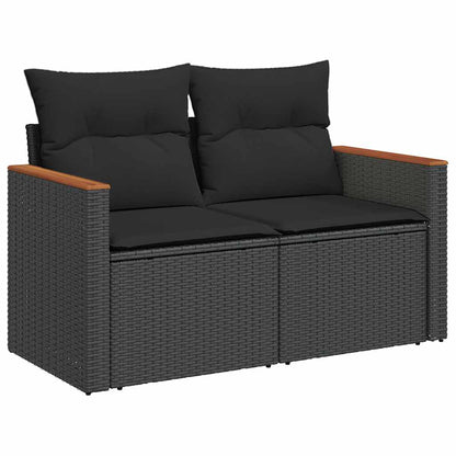 10 Piece Garden Sofa Set with Cushions Black Poly Rattan Acacia