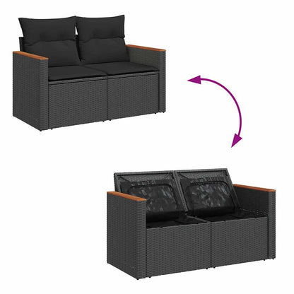 10 Piece Garden Sofa Set with Cushions Black Poly Rattan Acacia